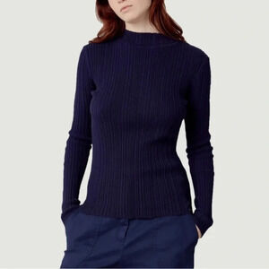 Sei Tu Women's Viscose Ribbed Turtleneck Top Blue One Size NWOT
